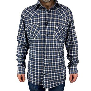 YOSSI Hand-made Casual Western Button-down Blue‎ & White Checkered Shirt